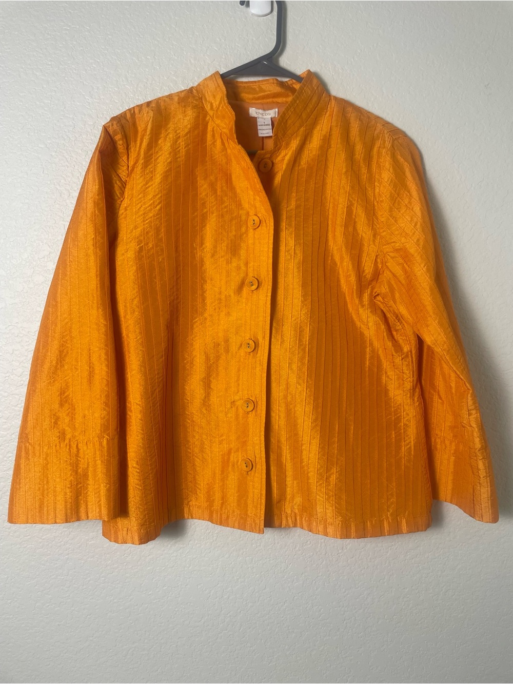 Chico’s Size 1 Orange Shimmer Textured Button Front Jacket Blazer